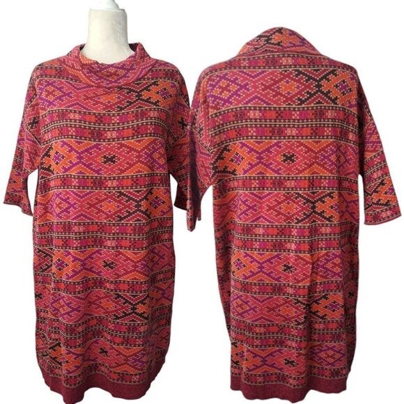 Peruvian Connection Women's Knit Dress Pima Cotton Pink Multi 3/4 Sleeves  XS/S - Picture 2 of 9